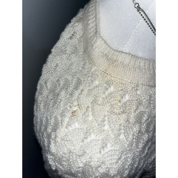 Vtg Cream Eyelet Knit Crew Cardigan - Picture 5 of 5
